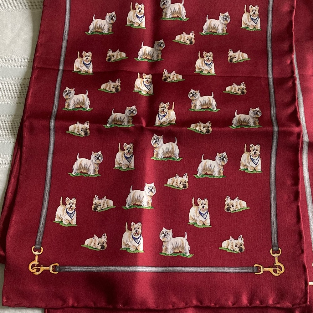 Burgundy Silk Dog Print Scarf 10 1/2 x 54”